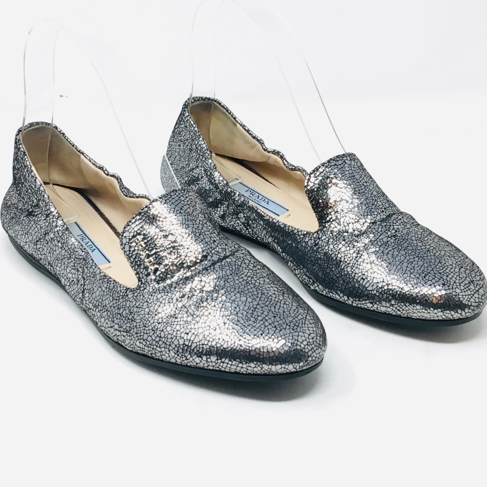 Prada ballet flats 37.5 silver leather